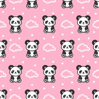 cute panda bears and clouds seamless pattern