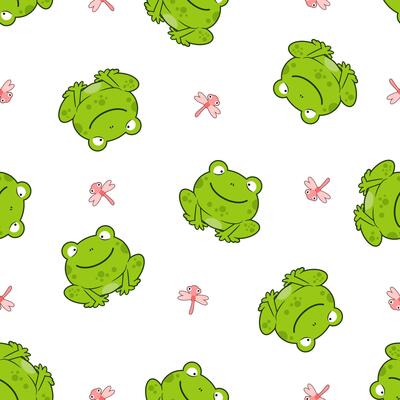 funny frogs and dragonflies pattern seamless