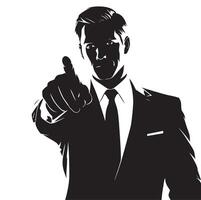 Silhouette of a man in a suit pointing at something vector