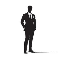 Silhouette of a man in a suit standing in front of a white background vector