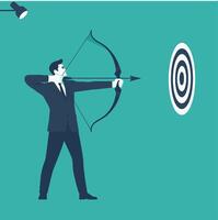Businessman aiming at target with bow and arrow vector