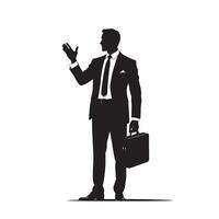 Silhouette of businessman with briefcase and hand gesture vector