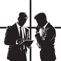 Two men in suits standing next to a window vector