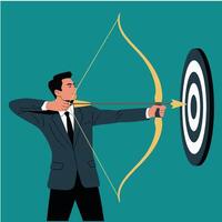 Businessman aiming at the target with bow and arrow vector