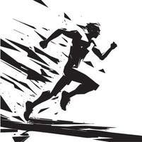 Silhouette of a runner running in a black and white background vector