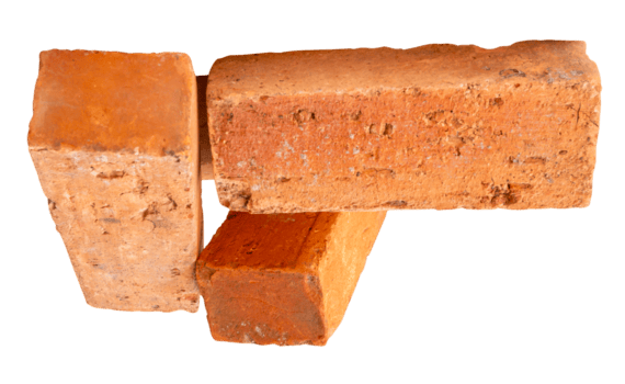 Side view of three old red or orange bricks in stack isolated with clipping path in file format png