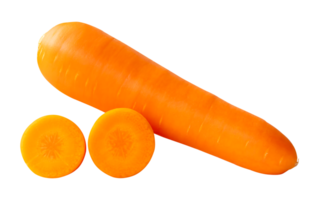 Orange carrot root with slices in circles in stack isolated with clipping path in file format png