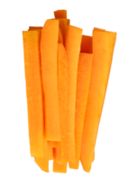 A vertical stack of orange carrot slices in stick shape isolated with clipping path in file format png