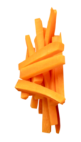 A heap of orange carrot slices in stick shape isolated with clipping path in file format png