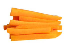 Orange carrot slices in stick shape in stack isolated with clipping path in file format png