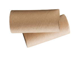 Side view of two tissue paper cores or toilet paper tubes in stack isolated with clipping path in file format png