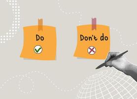 Trendy halftone collage. A Guide to Success. Concept of wrong and right to-do list, business development strategy, Do and Dont do checklist,positive suggestions vector