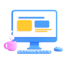 3D Computer Desk Scene with Website or Dashboard Layout on Screen Representing UI UX Design and Digital Workspace png