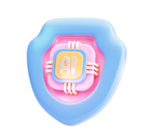 3D AI Chip on Shield Icon Representing Artificial Intelligence Security Protection png