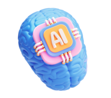3D Brain with AI Chip Icon Representing Artificial Intelligence and Neural Network Technology png