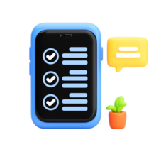 3D Mobile Checklist App Icon with Task List, Chat Bubble, and Plant Representing Productivity and Task Management png