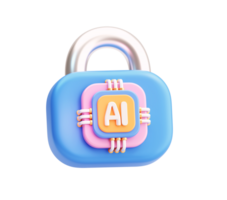 3D AI Padlock Icon Representing Artificial Intelligence Security png