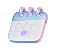 3D Metallic Pastel Calendar Icon with Check Mark Representing Schedule, Task Planning, or Reminder Interface png
