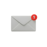 White 3D Render of an Email Notification Icon with Red One Digit png