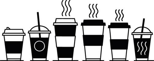 Black and white illustration of various coffee cups for cafes and restaurants vector