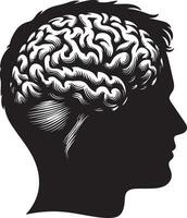 Silhouette of a head with brain exposed in white on black background illustration vector