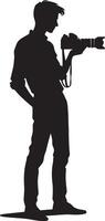 Silhouette of a man standing with a camera in his hand against a white background vector