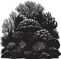 A monochrome illustration of various coral formations and branching structures artfully arranged vector