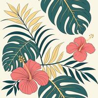boho seamless floral pattern with minimal line drawn wildflowers vector