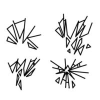 a set of four different broken glass that are drawn in black vector