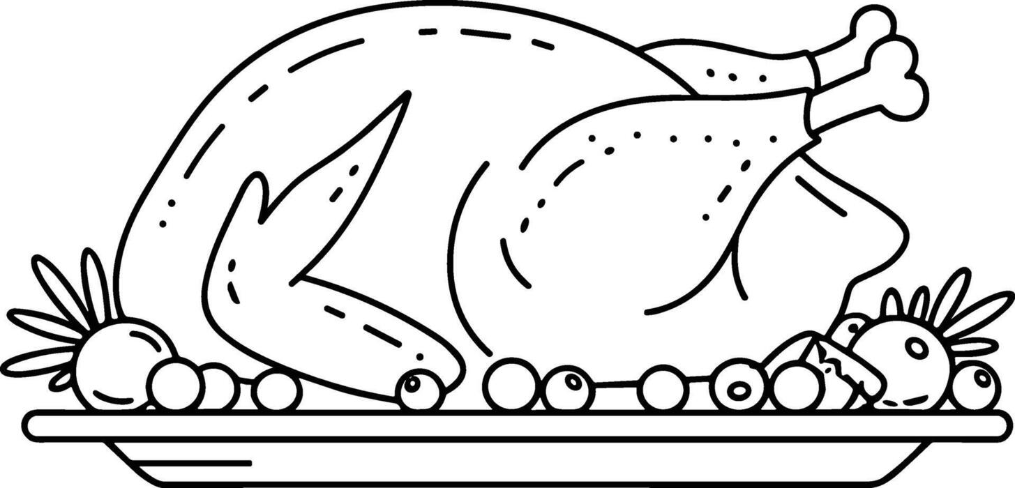 roast turkey line art - holiday meal outline illustration 69028740