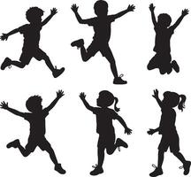 Silhouette collection of happy children jumping and playing isolated on white background vector