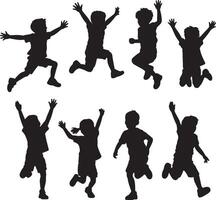 Silhouetted children jumping with joy and energy isolated on a white background vector