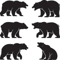 Bear silhouette set illustration wildlife animal design black and white vector