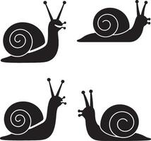 Set of snail silhouettes in black illustration isolated on white background vector
