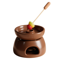 A chocolate fondue pot with a stick and a candy stick png