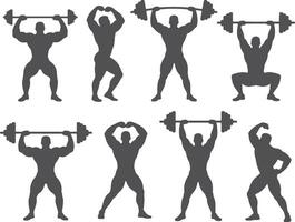 a set of silhouettes of men lifting weights vector