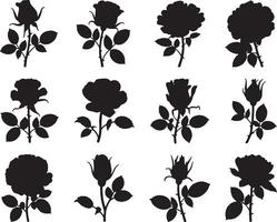 Twelve silhouettes of roses in various stages of bloom vector