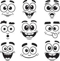 Unique Best Nine cartoon faces showing various emotions vector