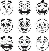 Unique wow Nine cartoon faces showing various emotions vector