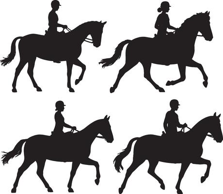 Equestrian silhouettes horse riders jumping