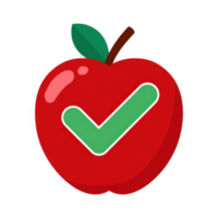 Fresh red apple with green check mark symbolizing pesticide free food, representing healthy eating choices and organic produce. This conveys sense of trust and quality in food selection png