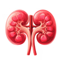 Anatomically accurate illustration of kidneys, showcasing their structure and function urinary system. This vibrant depiction highlights essential role of kidneys filtering blood and maintaining png