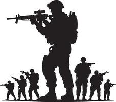 Silhouettes of soldiers armed with rifles vector