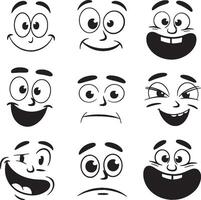 Nine cartoon faces showing various emotions expressions vector