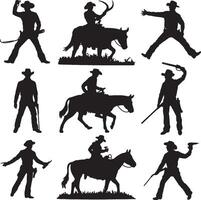 Cowboy silhouettes riding horses wild west rodeo vector