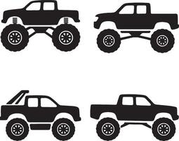 four different types of trucks in black and white vector