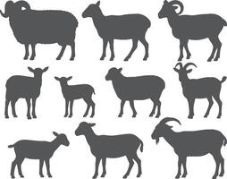 set of sheep and goat silhouettes on white background vector
