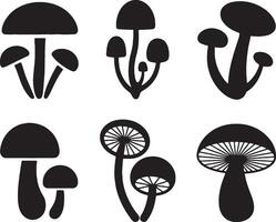 Six silhouettes of various mushroom types vector