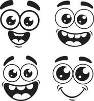 Four happy cartoon faces big eyes smiling vector