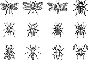 Twelve insects line art graphic design set vector